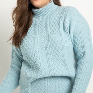 Eloquii Crop Turtleneck Cable Sweater